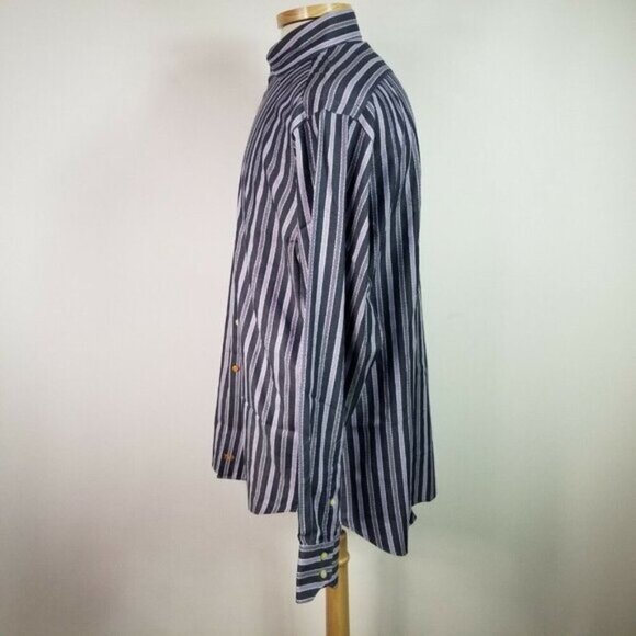 Thomas Dean Mens Large Multi Color Stripe Cotton Casual Shirt - Picture 7 of 9